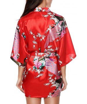 Robes Satin Floral Kimono Robes for Women Elegant Short Printing Peacock Silk Bathrobe for Party Wedding Bridal Tigivemen Red...