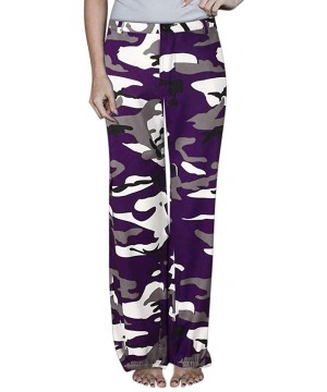 Bottoms Women High Waist Camouflage Print Wide Leg Pants Drawstring Lounge Palazzo Pants - Purple - CZ18WNSASXZ