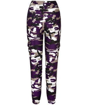 Bottoms Women High Waist Camouflage Print Wide Leg Pants Drawstring Lounge Palazzo Pants - Purple - CZ18WNSASXZ