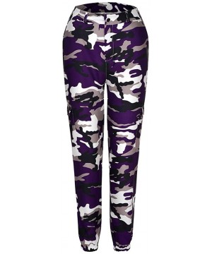 Bottoms Women High Waist Camouflage Print Wide Leg Pants Drawstring Lounge Palazzo Pants - Purple - CZ18WNSASXZ