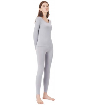 Thermal Underwear Women's Cotton Lace Crew Neck Thermal Underwear Set Lightweight Long Johns for Women - Modal- Grey - CX18Z2...