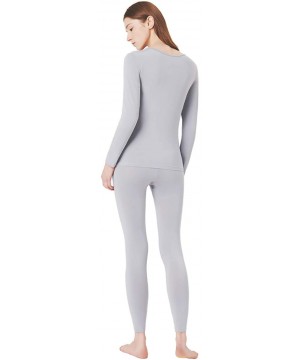 Thermal Underwear Women's Cotton Lace Crew Neck Thermal Underwear Set Lightweight Long Johns for Women - Modal- Grey - CX18Z2...