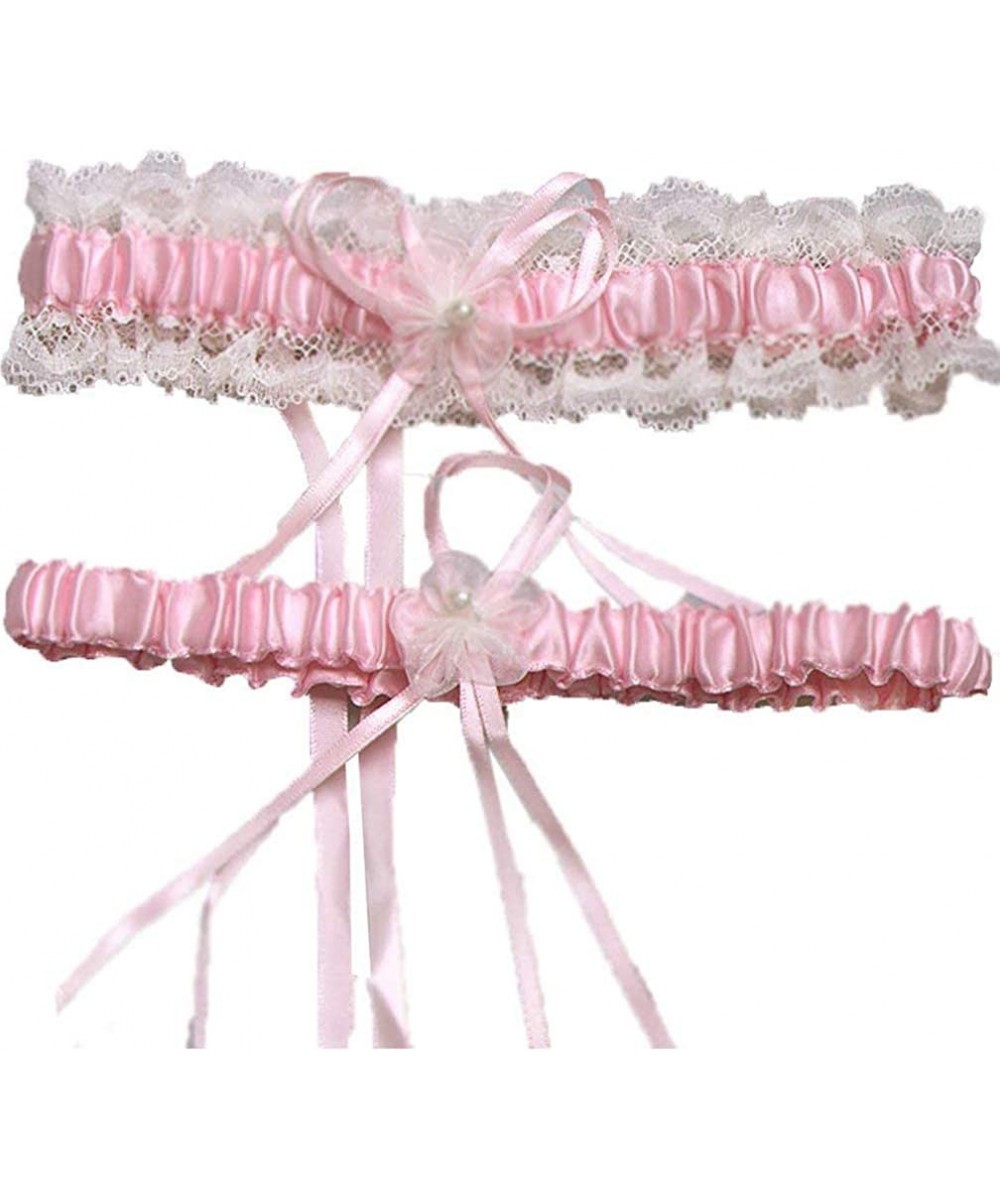 Garters & Garter Belts 2019 Sexy Lace Wedding Garters for Bride Party Prom Garter Set 2 Pcs - 17-pink - CG18H9GN3RY