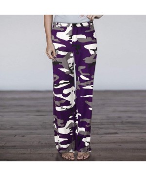 Bottoms Women High Waist Camouflage Print Wide Leg Pants Drawstring Lounge Palazzo Pants - Purple - CZ18WNSASXZ