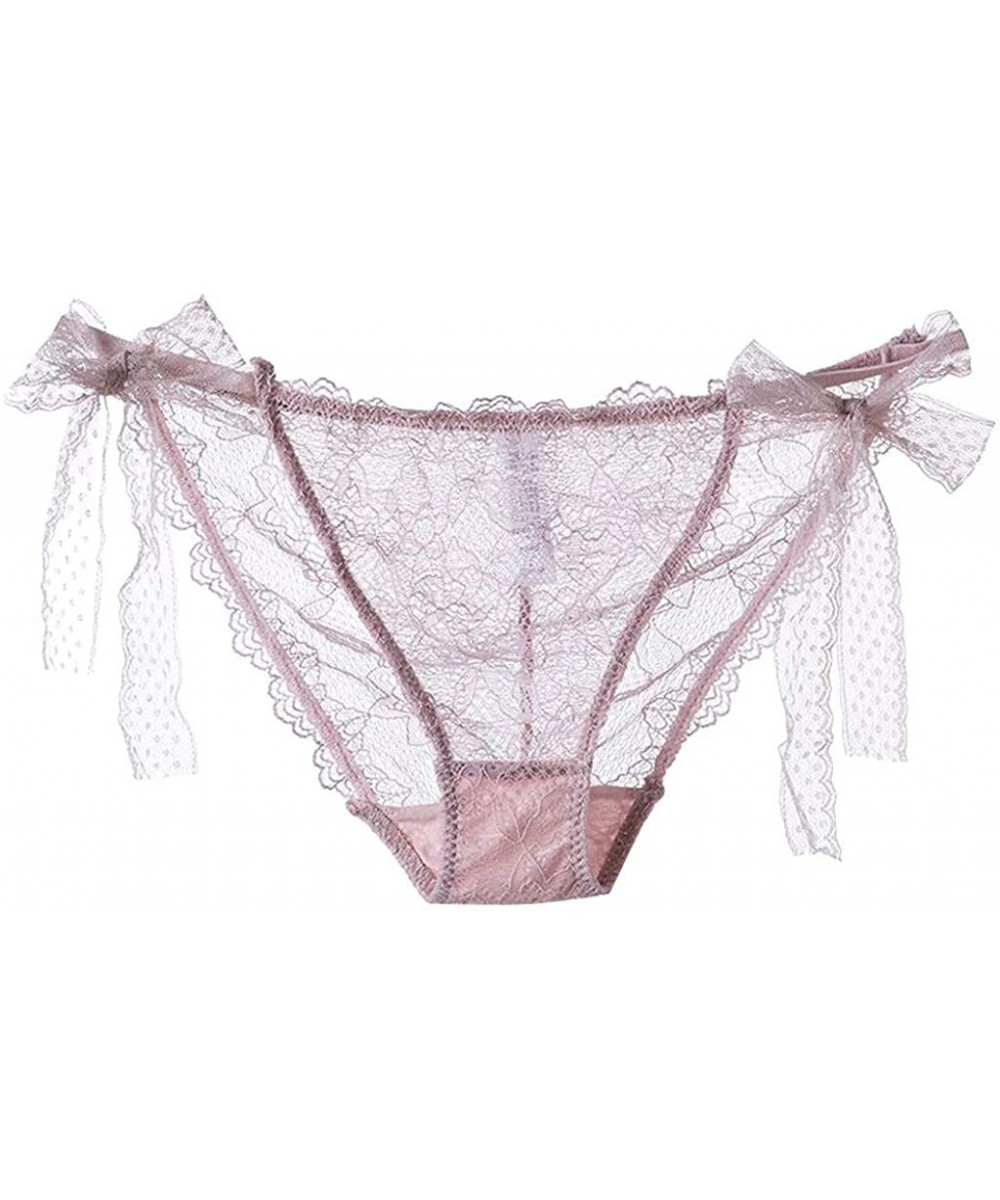 Garters & Garter Belts Womens Lace See Through Briefs Strappy Comfortable Seamless Panties Lingerie Underpant - Pink - CU1953...