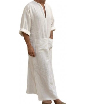 Robes Men's Linen Arab Pockets Kaftan Muslim Split Middle East Long Robe - 1 - CK18SUWSS88