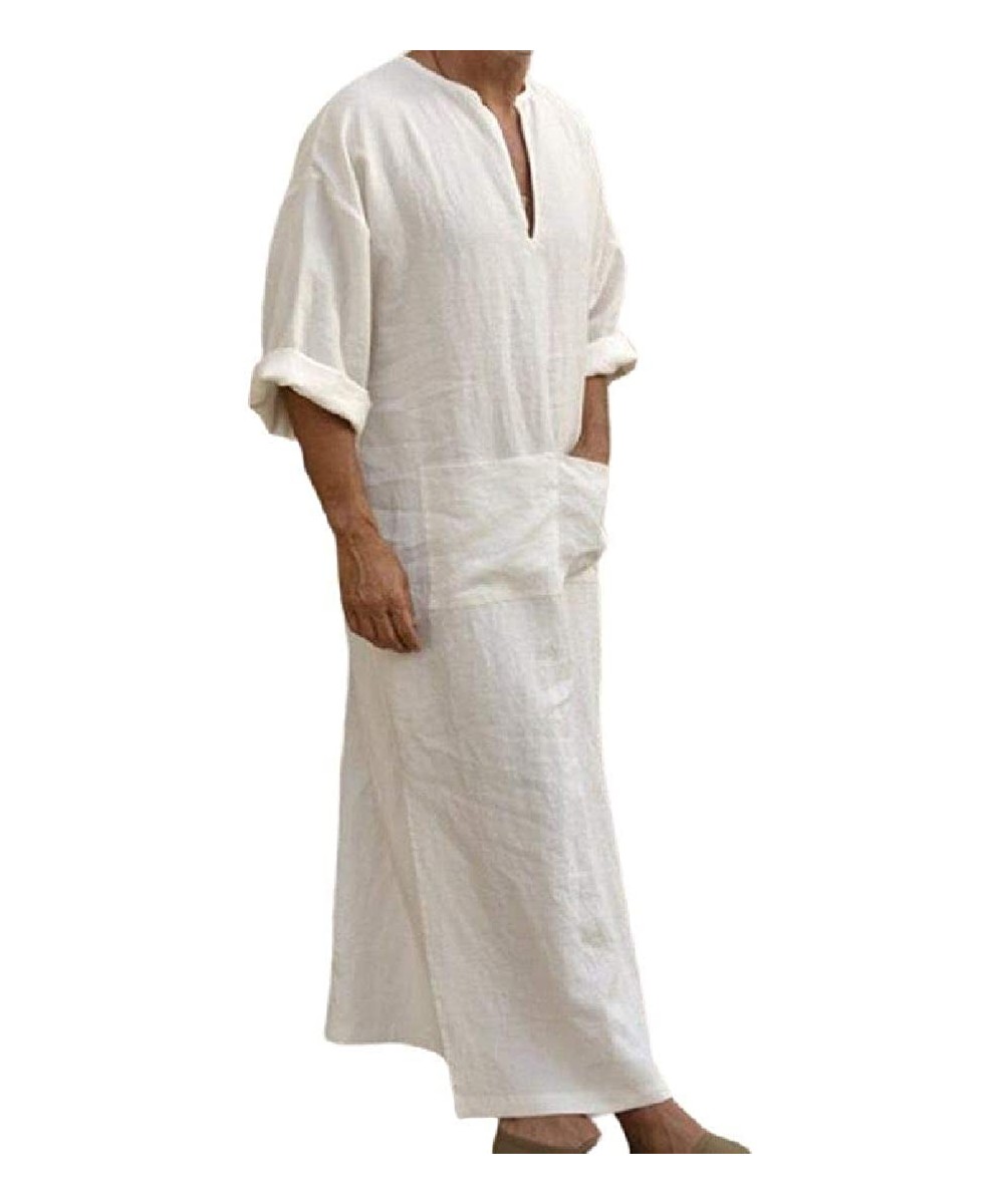 Robes Men's Linen Arab Pockets Kaftan Muslim Split Middle East Long Robe - 1 - CK18SUWSS88