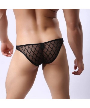 Briefs Men's Sexy Modal Breathable Mesh Perspective Underwear Comfortable Large Size Soft Briefs - black - C218UGD4SCX