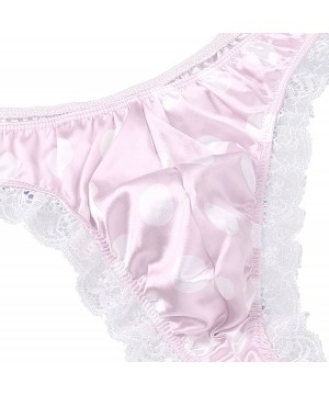 G-Strings & Thongs Mens Sissy Shiny Satin Low Rise Ruffle Lace Polka Dots Bikini G-String Thong Crossdress Underwear - Pink -...