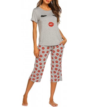 Sets Women's LET ME SLEEP Pajama Set Capri Pants Sleepwear Set - Gray - CC197MM7XSW