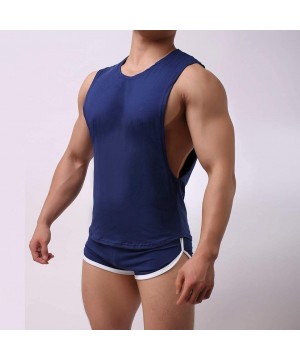 Sleep Sets Mens Slim Fit Sleeveless Color Combination Lightweight Vest Casual Pajama Set Tank Top and Shorts Set - Blue - C91...