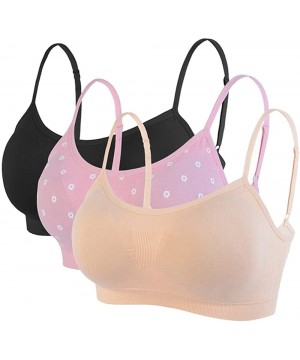 Bras Camisole Bra Seamless Adjustable Spaghetti Straps Comfortable Daily Bra with Removable Pads - Black 1 Skin 1 Pink 1 - C0...