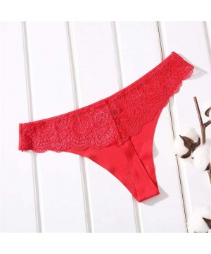 Panties G-String Thongs Panties Cotton Sexy T-Back Underwear Women Solid Bikini Lingerie - Red - C819C73LIAW