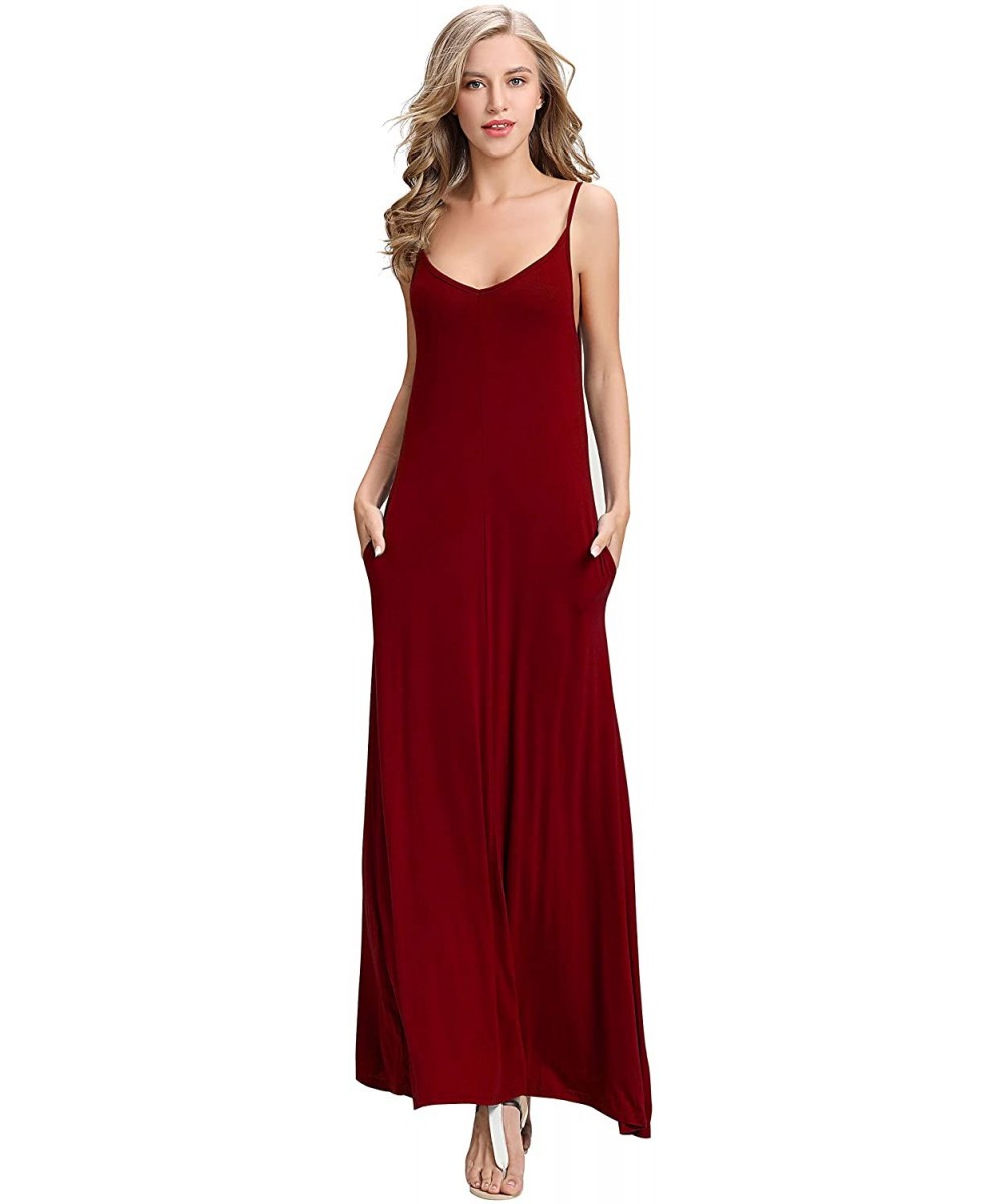 Nightgowns & Sleepshirts Women's Summer Cotton V Neck Spaghetti Strap Dresses Casual Loose Nightgown Maxi Dress with Pockets ...