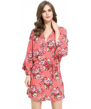 Robes Women Cotton Floral Robes Flower Design Getting Ready for Bride and Bridesmaids - Coral - CI195DWC5RH