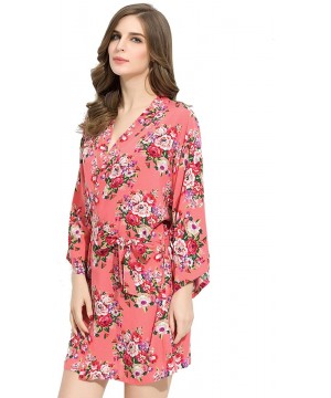 Robes Women Cotton Floral Robes Flower Design Getting Ready for Bride and Bridesmaids - Coral - CI195DWC5RH