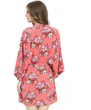 Robes Women Cotton Floral Robes Flower Design Getting Ready for Bride and Bridesmaids - Coral - CI195DWC5RH