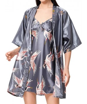 Sets Women's 2 Pieces Short Sexy Satin Kimono Wedding Party Sleepwear Set - Grey - CL198XOATDM