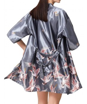 Sets Women's 2 Pieces Short Sexy Satin Kimono Wedding Party Sleepwear Set - Grey - CL198XOATDM