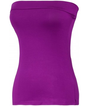 Camisoles & Tanks Women's Plain Stretch Strapless Tube Tops - Purple - CP17Z3UI4YH