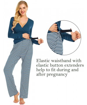 Sets Maternity Nursing Pajama Set Striped Pants Short/Long Sleeve V Neck Breastfeeding Sleepwear Hospital Gown(S-XXL) - Peaco...