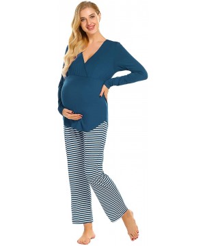 Sets Maternity Nursing Pajama Set Striped Pants Short/Long Sleeve V Neck Breastfeeding Sleepwear Hospital Gown(S-XXL) - Peaco...