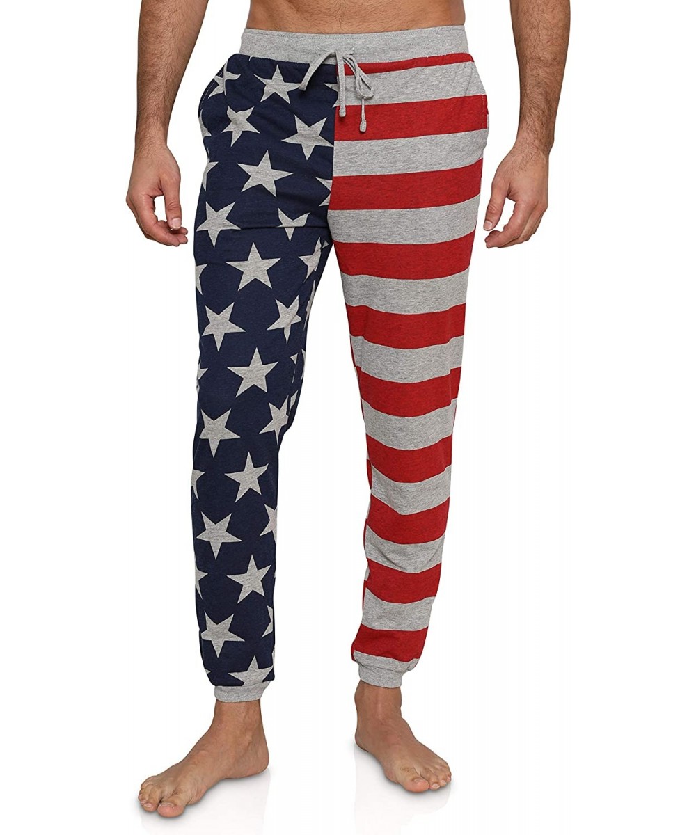 Sleep Bottoms Men's American Flag Sleep Short Patriotic USA Pajama - Grey Usa Pants - CM19CNOYR7R