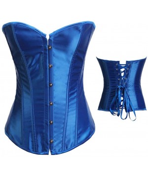 Bustiers & Corsets Womens Sexy Faux Leather Bustier Top Overbust Corselet Zipper Corset Wetlook Waist Cincher - Satin Blue - ...