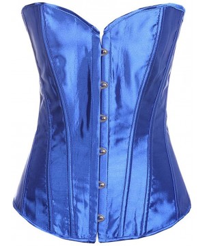 Bustiers & Corsets Womens Sexy Faux Leather Bustier Top Overbust Corselet Zipper Corset Wetlook Waist Cincher - Satin Blue - ...