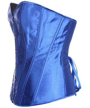 Bustiers & Corsets Womens Sexy Faux Leather Bustier Top Overbust Corselet Zipper Corset Wetlook Waist Cincher - Satin Blue - ...