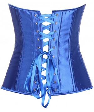 Bustiers & Corsets Womens Sexy Faux Leather Bustier Top Overbust Corselet Zipper Corset Wetlook Waist Cincher - Satin Blue - ...