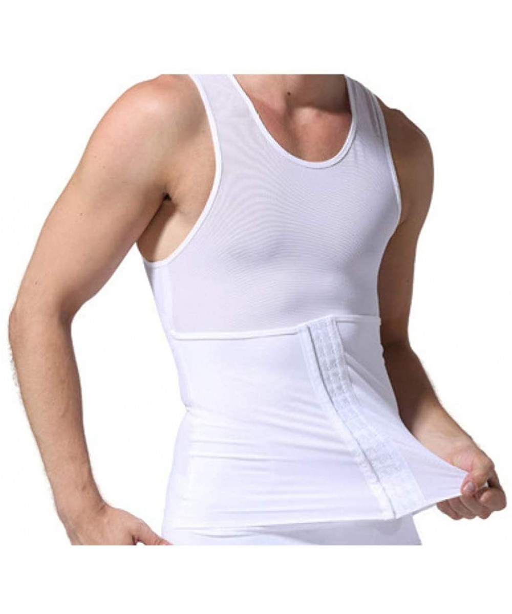 Shapewear Mens Slimming Body Shaper Vest Shirt Abs Abdomen Compression Cool Dry Workout Undershirt Baselayer - White - CZ19E4...