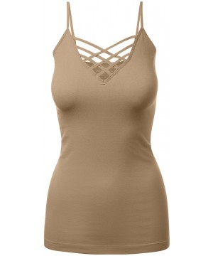 Camisoles & Tanks Women's Lattice Front Seamless Cami with Adjustable Strap Tops - 115-coffee - CM1889ZCW4W