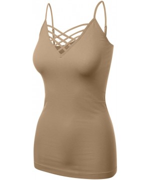 Camisoles & Tanks Women's Lattice Front Seamless Cami with Adjustable Strap Tops - 115-coffee - CM1889ZCW4W