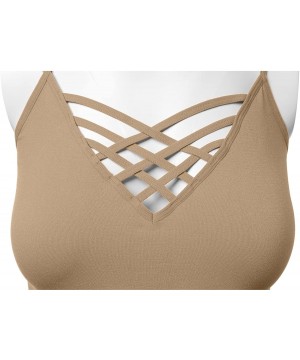 Camisoles & Tanks Women's Lattice Front Seamless Cami with Adjustable Strap Tops - 115-coffee - CM1889ZCW4W