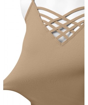 Camisoles & Tanks Women's Lattice Front Seamless Cami with Adjustable Strap Tops - 115-coffee - CM1889ZCW4W