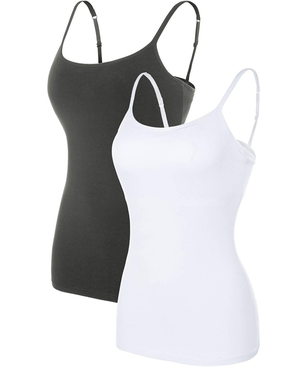 Camisoles & Tanks Women's Cotton Camisole with Shelf Bra Adjustable Spaghetti Strap Tank Top 2 Pack - Gray&white - C318RY5M2HO