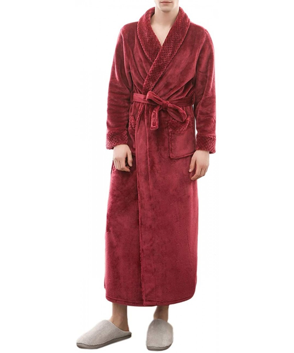 Robes Flannel V-Neck Couple's Long Bathrobe - Wine Red(mens) - CV1930S3GSS