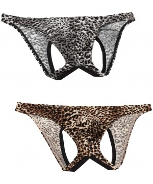 G-Strings & Thongs Men's Leopard Low Rise Jockstrap Thongs Mens Thongs Underwear Sexy - Brown & Black - CH18YGQCQO7