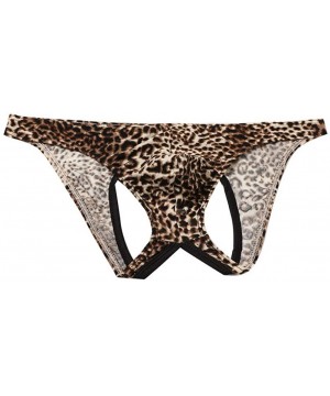 G-Strings & Thongs Men's Leopard Low Rise Jockstrap Thongs Mens Thongs Underwear Sexy - Brown & Black - CH18YGQCQO7