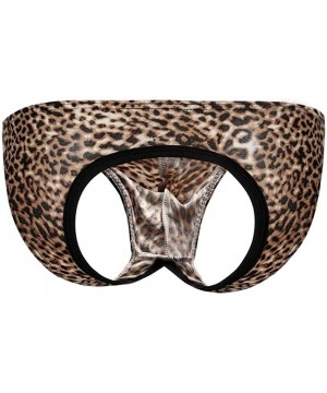 G-Strings & Thongs Men's Leopard Low Rise Jockstrap Thongs Mens Thongs Underwear Sexy - Brown & Black - CH18YGQCQO7