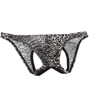 G-Strings & Thongs Men's Leopard Low Rise Jockstrap Thongs Mens Thongs Underwear Sexy - Brown & Black - CH18YGQCQO7