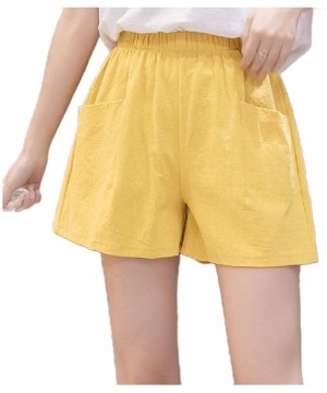 Bottoms Women Lounge Pack Plus-Size Relaxed Cotton Linen 2 Cotton Shorts - Yellow - C219D3D2TEI