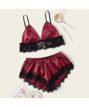 Accessories Women Fashion Sexy Bodysuit Jumpsuit lace Sleepwear Lingerie Suspenders Underwear 2 Piece Set - Wine B - C5198NYNGIK