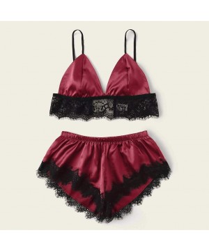 Accessories Women Fashion Sexy Bodysuit Jumpsuit lace Sleepwear Lingerie Suspenders Underwear 2 Piece Set - Wine B - C5198NYNGIK