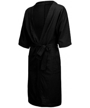 Robes Mens Loungewear Homewear Full-Length Cotton Linen Solid Bathing Robes Pajamas - Black - CO1938U504N