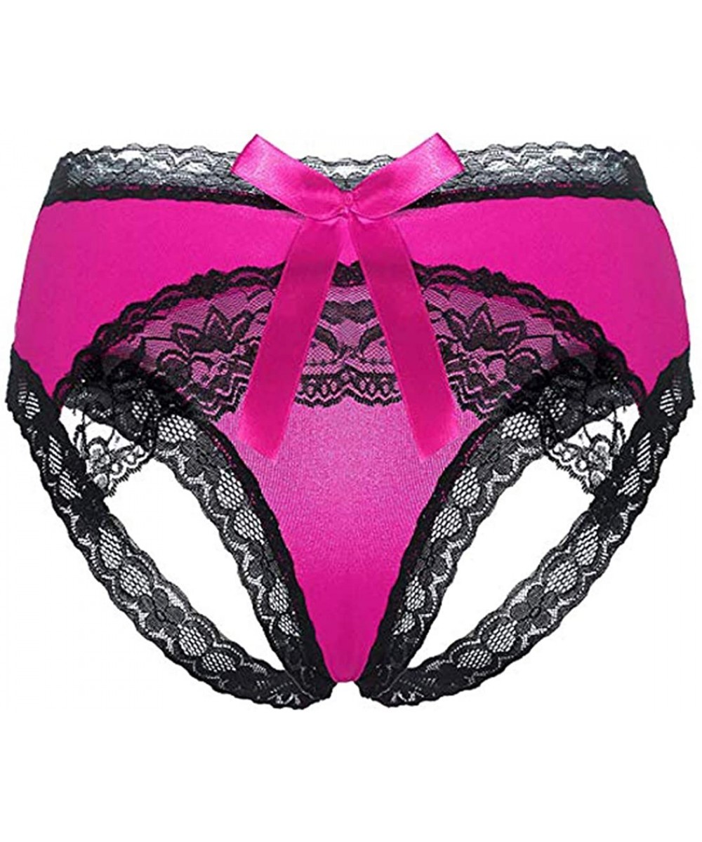 Panties Women Lace Underwear Bow-Tie Panties Sexy Bikinis Midnight Open Crotch Lingerie - Rose - C017Y03AT0Y