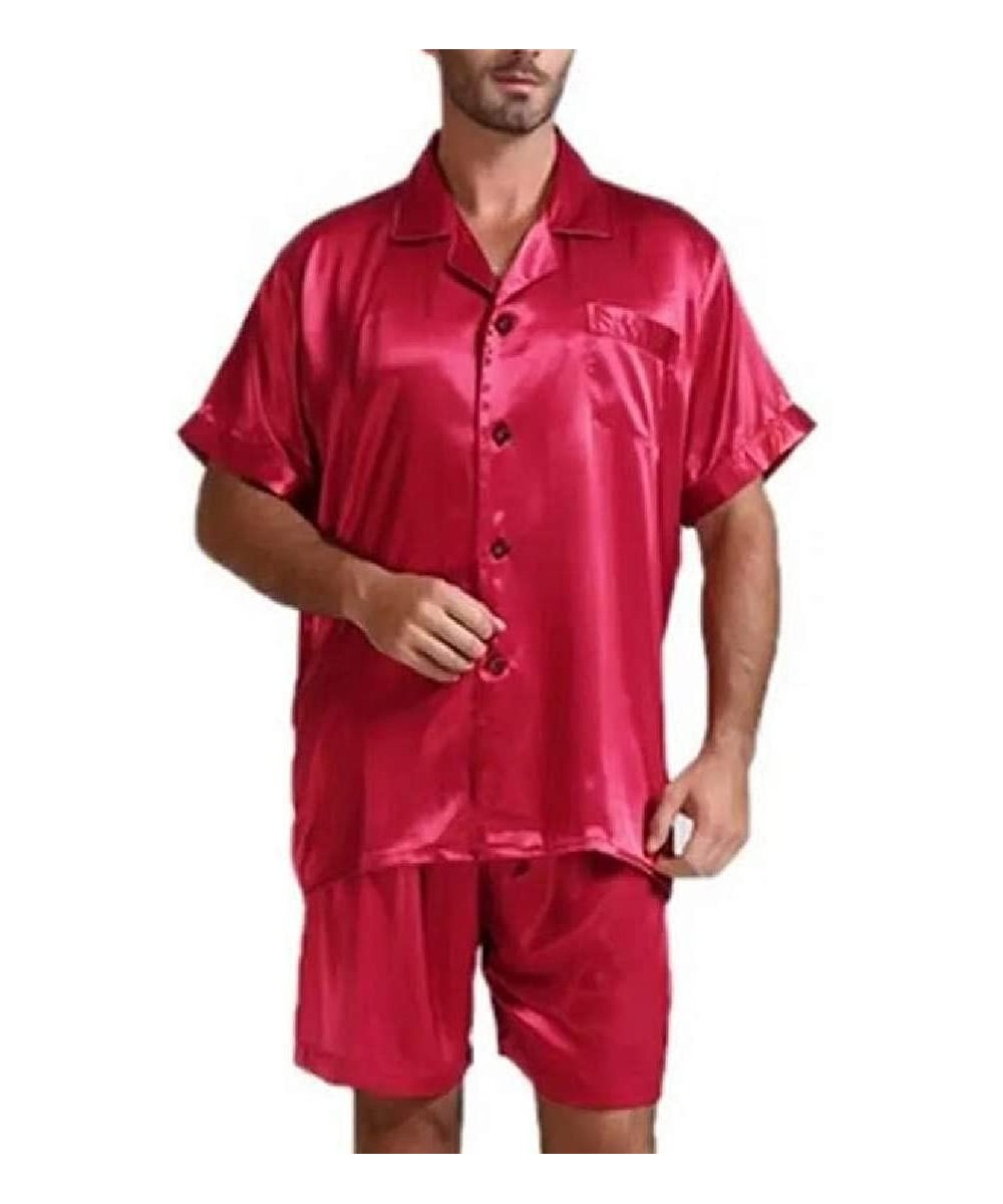 Sleep Sets 2-Piece Pajama Set Satin Sleepwear Tops with Shorts Sleep Set - Red - CR190ASY2LE