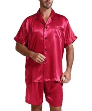 Sleep Sets 2-Piece Pajama Set Satin Sleepwear Tops with Shorts Sleep Set - Red - CR190ASY2LE