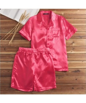 Sleep Sets 2-Piece Pajama Set Satin Sleepwear Tops with Shorts Sleep Set - Red - CR190ASY2LE